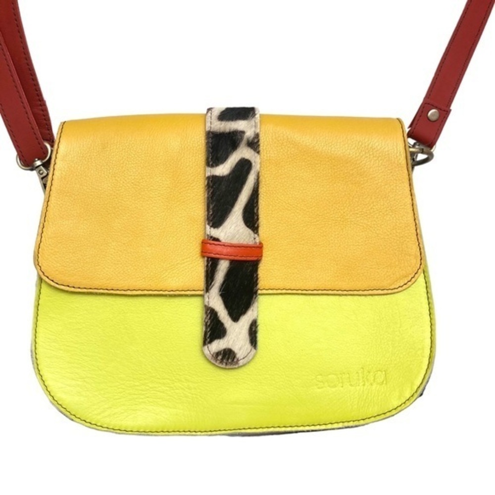 Soruka recycled leather crossbody or shoulder bag yellow lime multicolor new